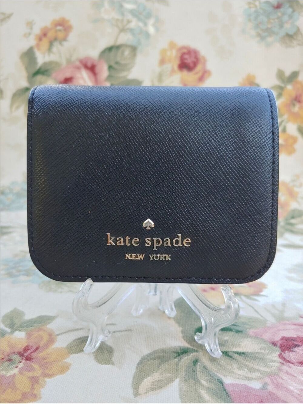 kate spade New York Black Saffiano Leather Compact Wallet